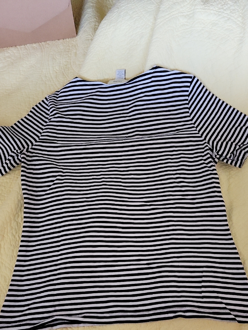 Neiman Marcus Black & White Striped Short Sleeve Tee - Picture 3 of 4